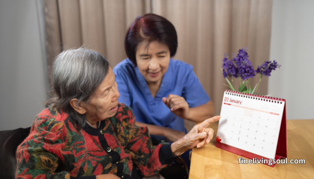 Caregiver gently holding the hand of an elderly person with dementia