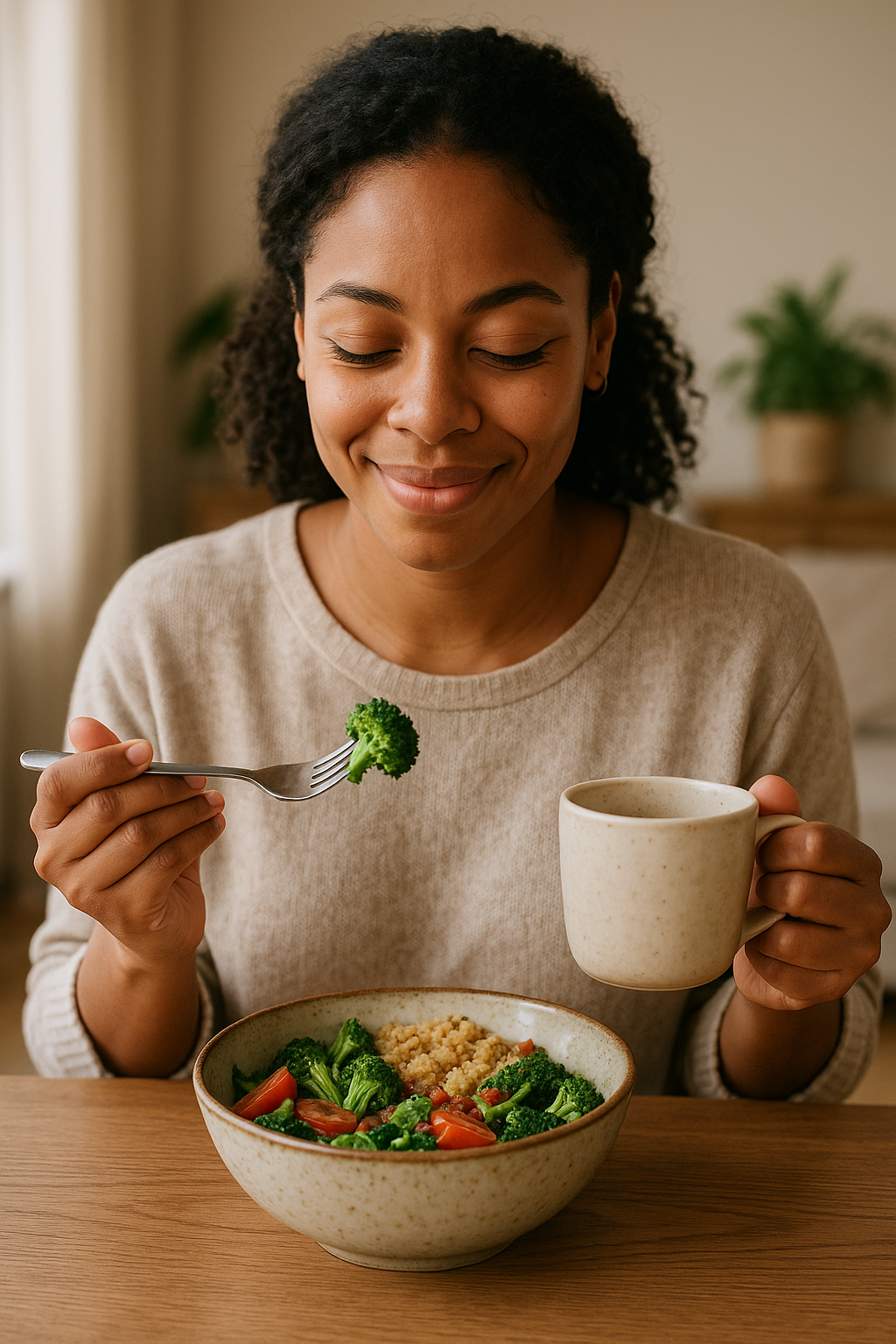 Hands holding fresh vegetables showing mindful eating approach